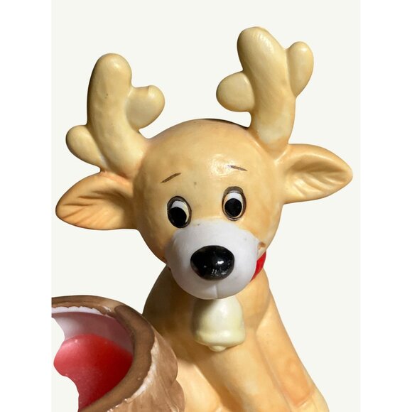 Reindeer Ceramic Candle Holder With Red Accent - Picture 6 of 10